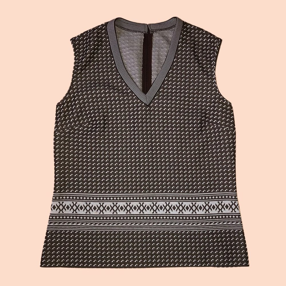 Vintage 70s Brown & White Sleeveless Top
